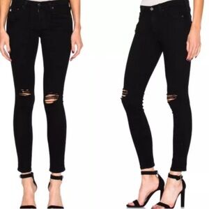 AG Adriano Goldschmied Jeans Women's 25 Black Ankle Distressed Super Skinny